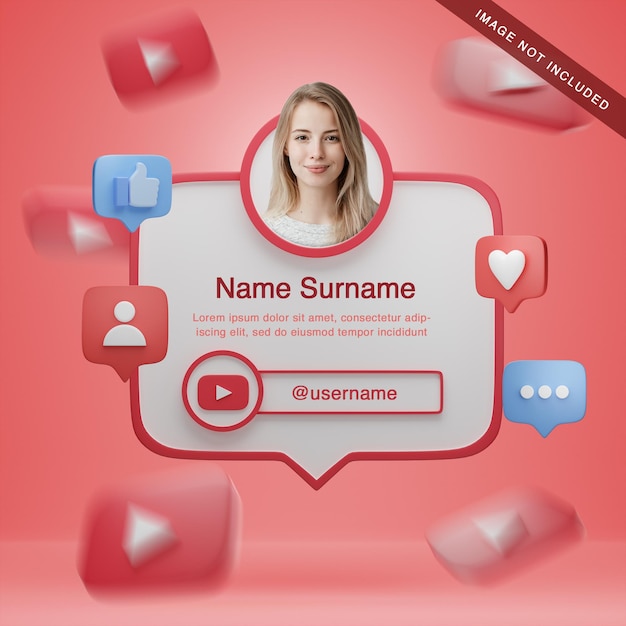 PSD 3d rendering youtube profile with icons