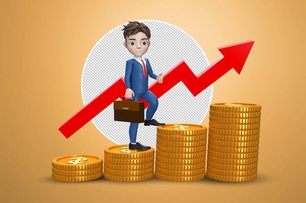 3d-rendering zakenman gaat naar succes concept van financiële groei dashboard met de analyse