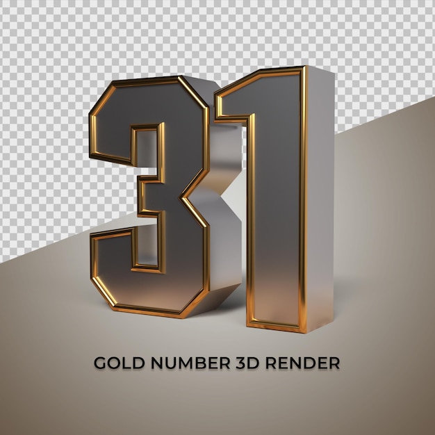 3D-rendering zwart goud zilver nummer 31