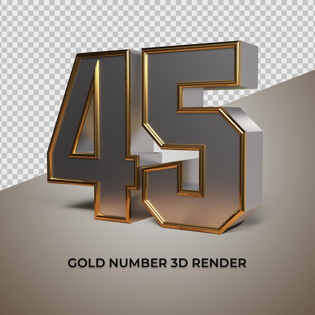 3d-rendering zwart goud zilver nummer 45