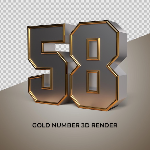 3D-rendering zwart goud zilver nummer 58