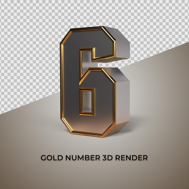 3d-rendering zwart goud zilver nummer 6