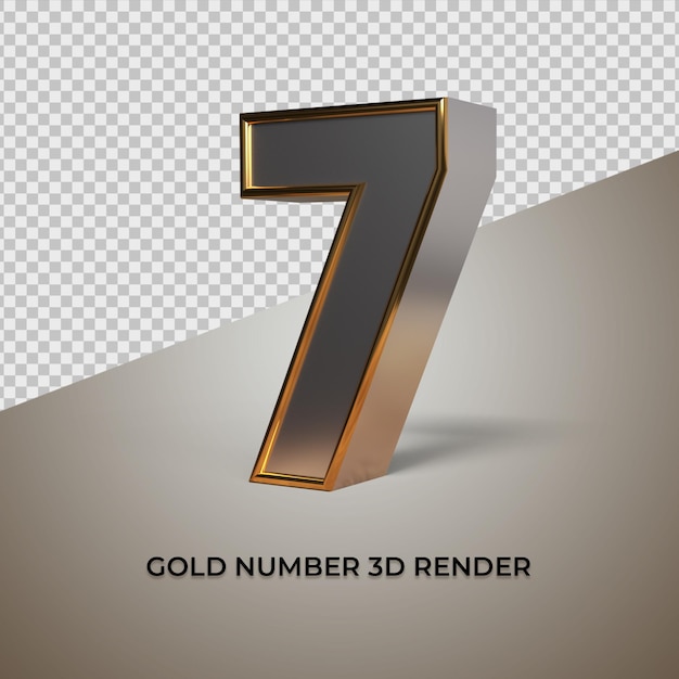 3d-rendering zwart goud zilver nummer 7