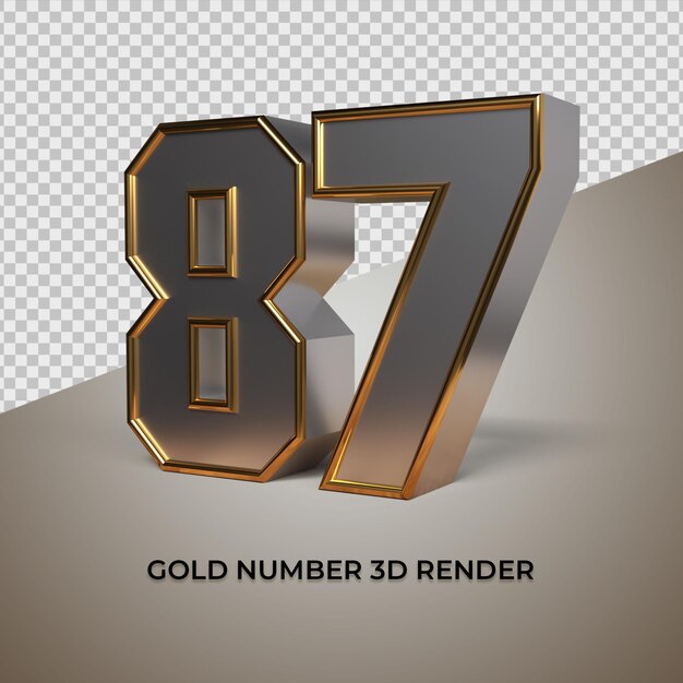 3d-rendering zwart goud zilver nummer 87