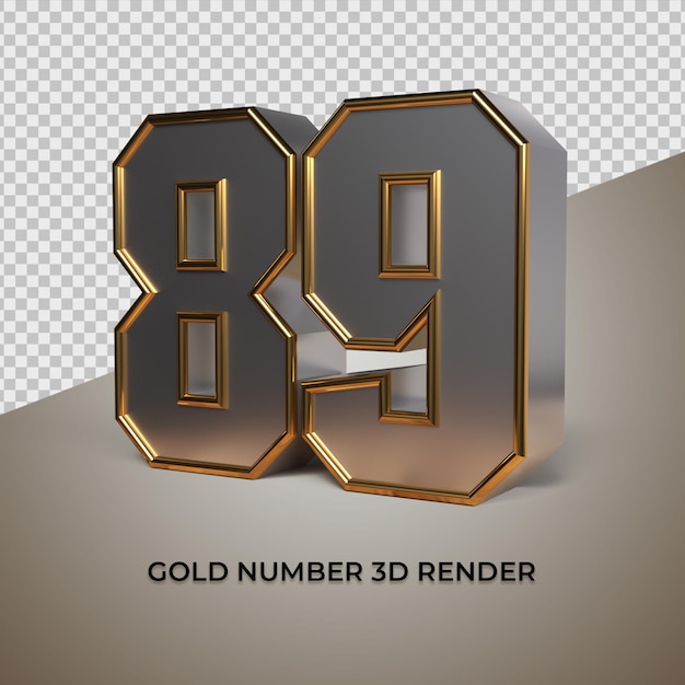 3d-rendering zwart goud zilver nummer 89