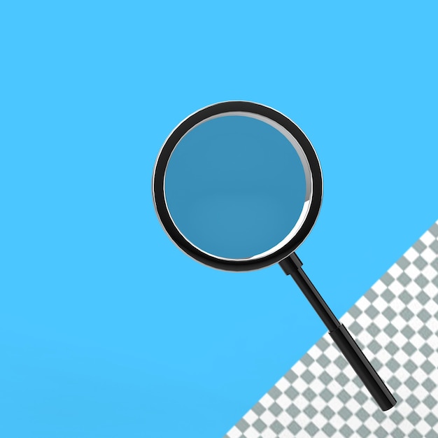 3D-rendering zwart plastic Vergrootglas Zoom vinden ontdek optisch minimaal vergrootglas