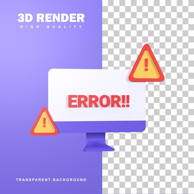 PSD 3d-renderingfoutconcept met waarschuwingsbord.