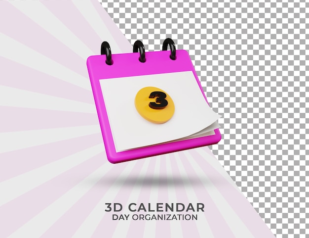 3d-renderingkalender voor organisatiedatum en dag 03