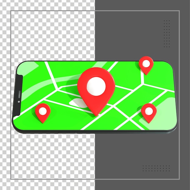 PSD 3d-renderinglocatie met gps-tracker voor mobiele kaarten