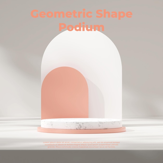 3d-renderingontwerp mock-up van marmer en roze podium in vierkant met bogen en schaduwmuur
