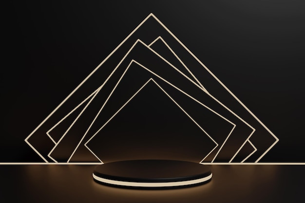 3D-renderingpodium minimalistisch met neonlicht voor productpresentatie-6