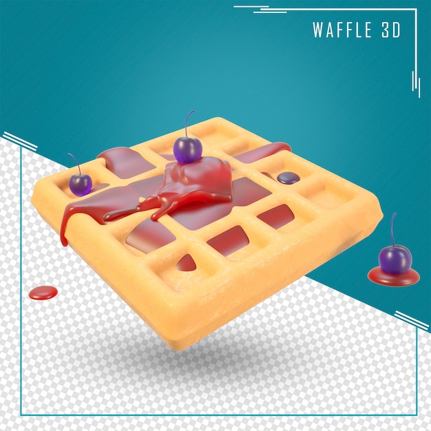 3D-renderingwafel met slagroom en bosbes