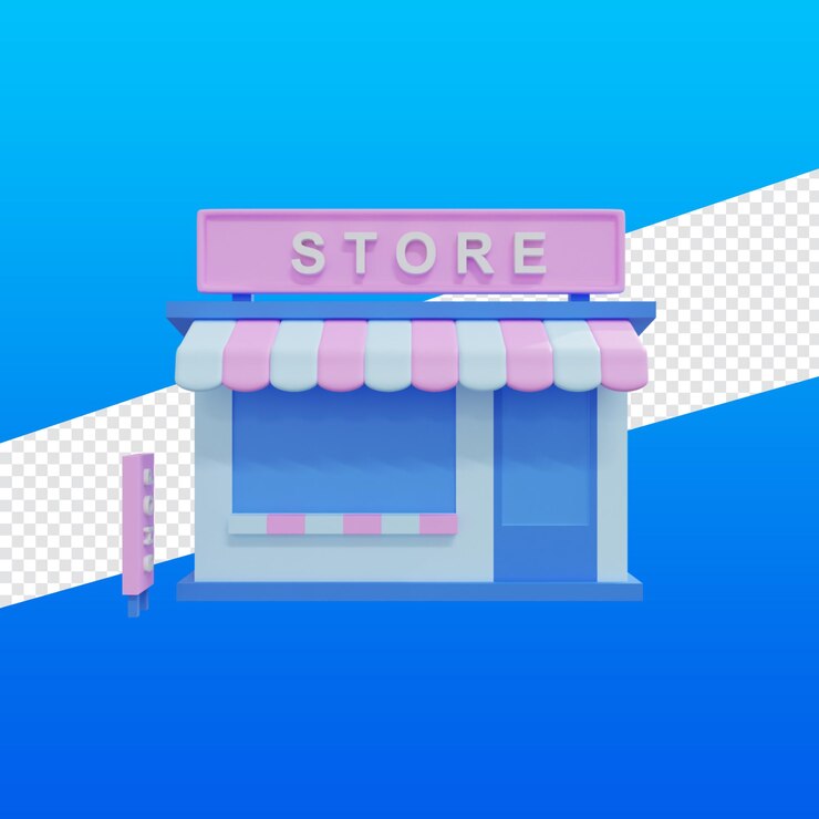 PSD 3d-renderingwinkel voor online winkelen