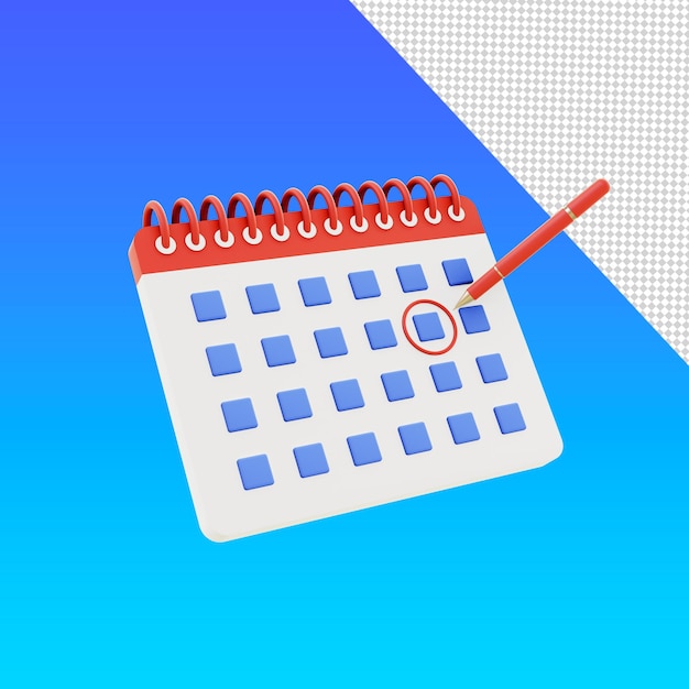 3D-renderkalender met pensjabloonpakket voor UI UX web sociale media en ontwerpelementen