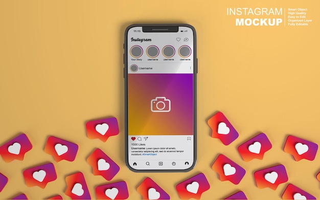 3d Renderng Makieta Smartfona Z Edytowalnym Postem Na Instagramie W Mediach Społecznościowych