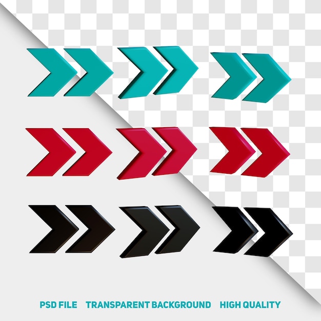 3d-renderöidä minimalistinen 3D musta punainen ja vihreä nuoli Premium PSD-ikoni, osa 6