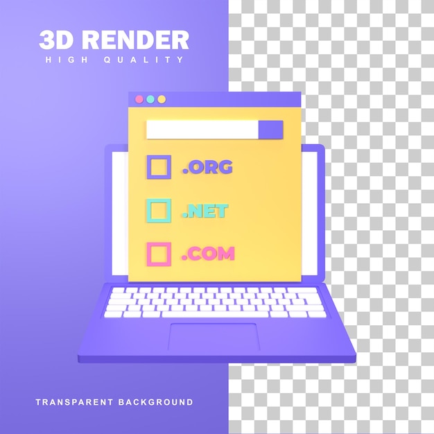 3d-renderöidyn domainrekisteröinnin konsepti ja domainnimi.