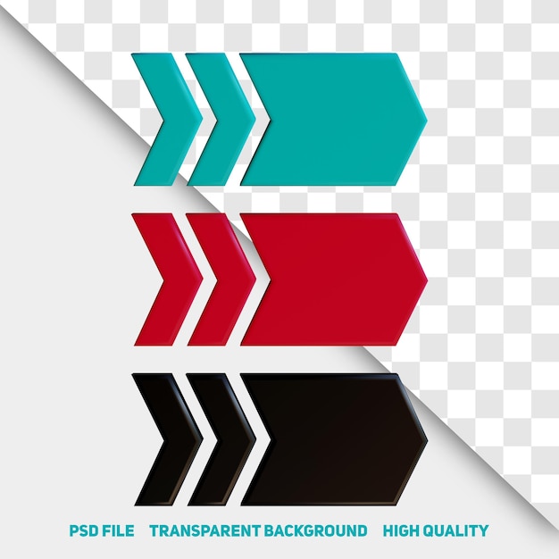 3D-renderöinti, minimalistinen 3D punainen, musta, vihreä nuoli premium PSD-kuvake, osa 5