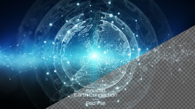 3D-renderöinti planeetta Maa eristetyillä leikkaelementeillä sinisellä taustalla