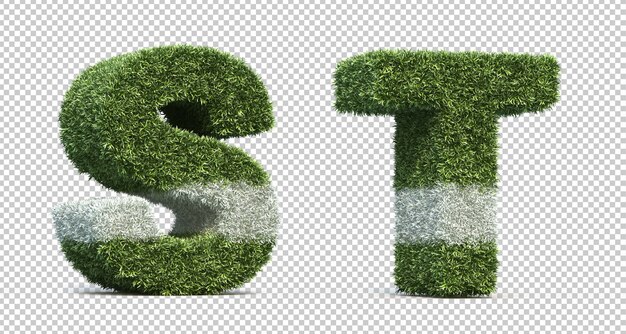 3D-renderöinti ruohokentän aakkosista S ja aakkosista T