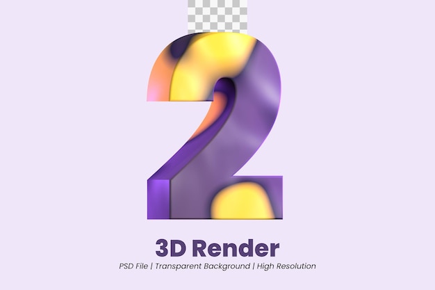 3d-renderöity numero 2 eristettynä