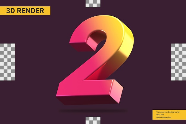 3d-renderöity numero 2 eristettynä
