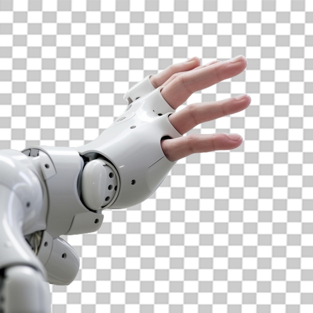 3d-renderöity robottikäsi läpinäkyvällä taustalla