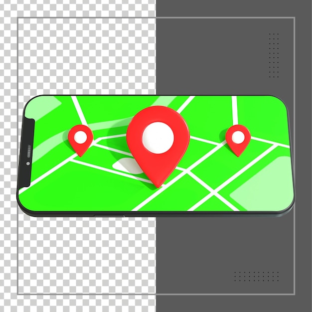 3d-renderöity sijainti mobiilikartalla ja GPS-paikantimella