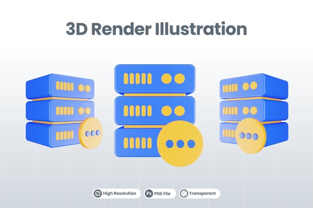 3D-renderöity tietokantapalvelinkuvake tekstiviestikuvakkeella eristettynä