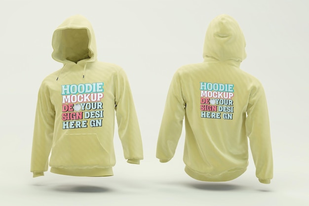 3d renderowane Hoodie Mockup Przednie i tylne widoki do projektowania odzieży