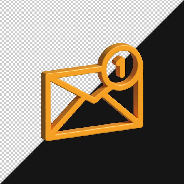 3D renderowane powiadomienie e-mail z liczbą 1 na przezroczystym tle