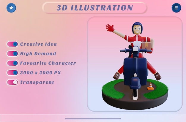 3d Renderowania Człowiek Dostawy Jadący Motocyklem