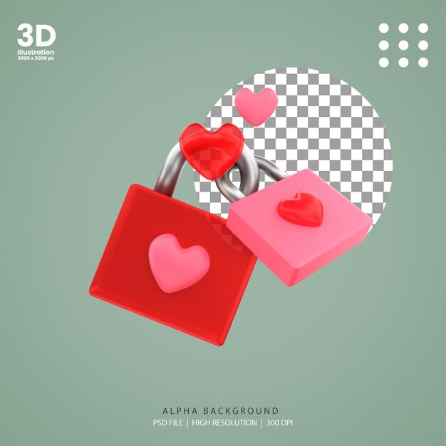 3d Renderowania Ilustracja Kłódka Serca