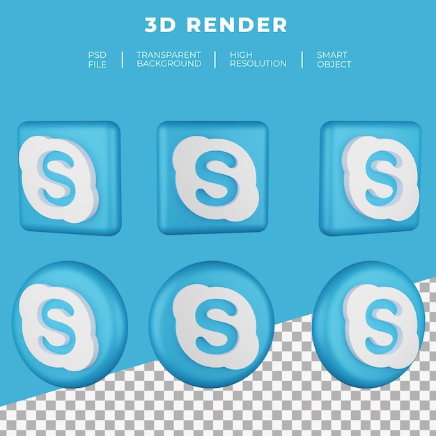 PSD 3d renderowania logo skype na białym tle