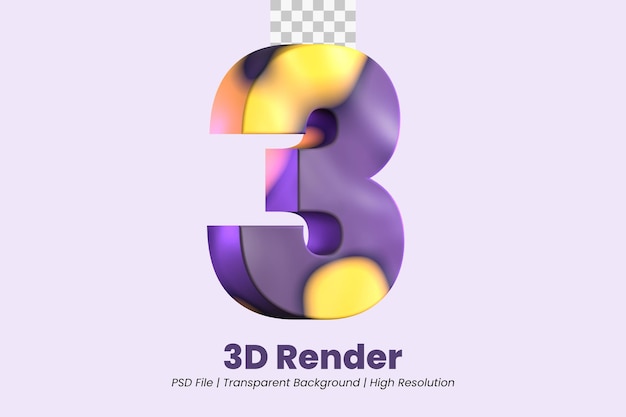 3d renderowania numer 3 na białym tle