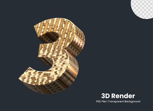 PSD 3d renderowania numer 3 na białym tle