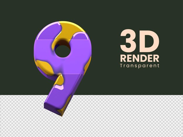 3d renderowania numer 9 na białym tle