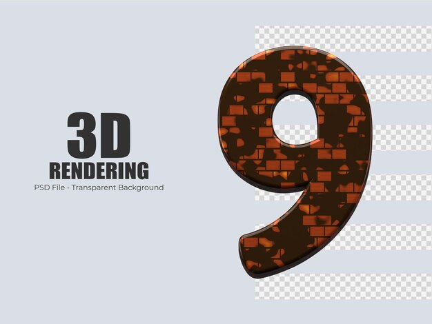 3d renderowania numer 9 na białym tle