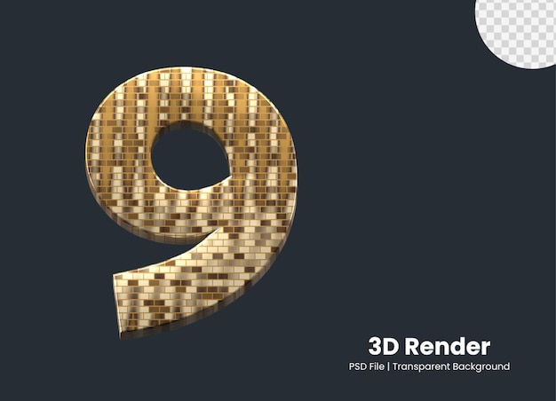 PSD 3d renderowania numer 9 na białym tle