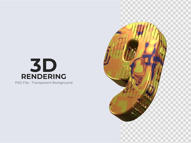 3d Renderowania Numer 9 Na Białym Tle