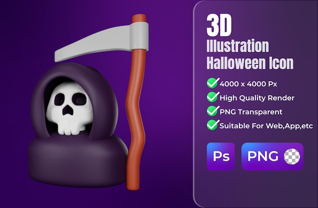 3d Renderowania Ponury żniwiarz Ikona Halloween