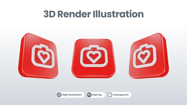 3D renderowania walentynek z ikoną serca dla aplikacji mobilnej UI UX Web promocja w mediach społecznościowych