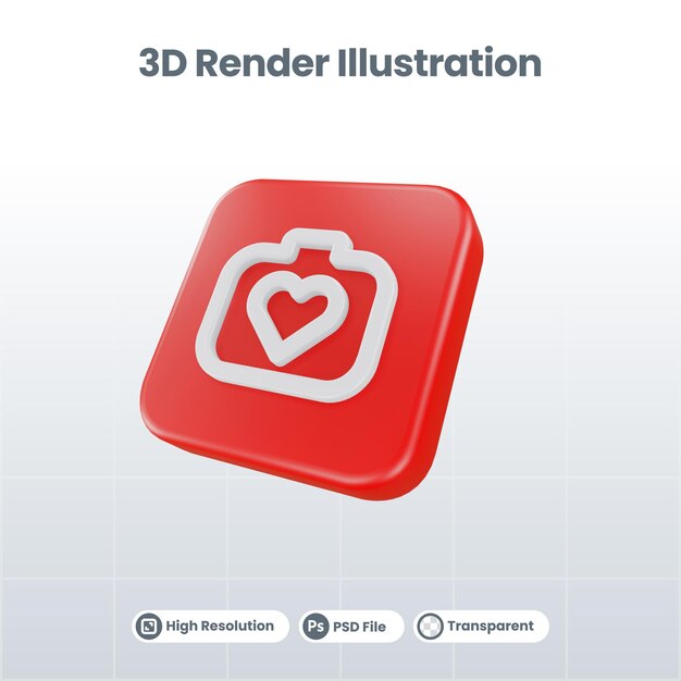 3D renderowania walentynek z ikoną serca dla aplikacji mobilnej UI UX Web promocja w mediach społecznościowych