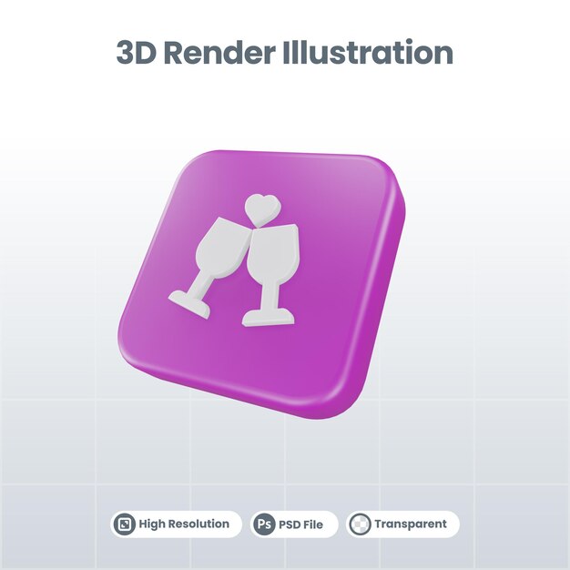 3D renderowania walentynek z ikoną serca dla aplikacji mobilnej UI UX Web promocja w mediach społecznościowych