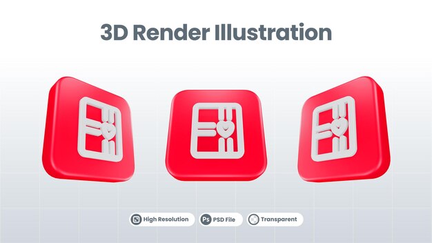 3D renderowania walentynek z ikoną walizki dla aplikacji mobilnej UI UX Web promocja w mediach społecznościowych