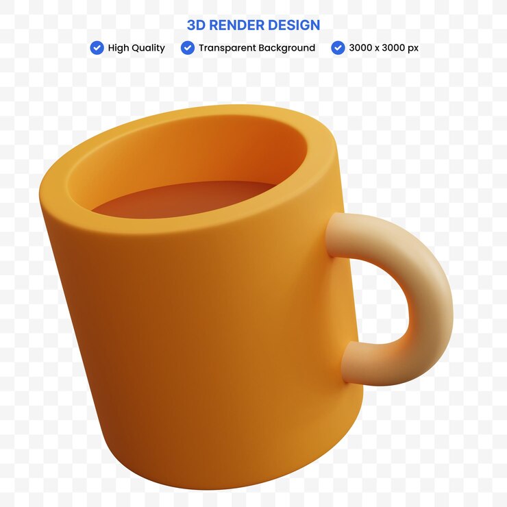 PSD 3d renderowania żółty kubek na białym tle