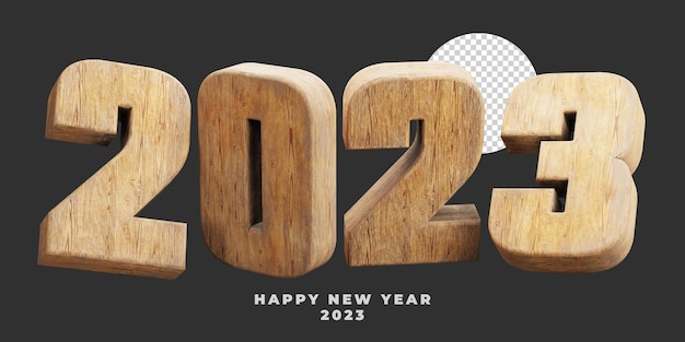 3d renderowanie drewna obchody szczęśliwego nowego roku 2023 z izolowanym przezroczystym tłem