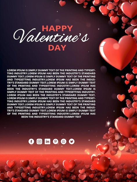 PSD 3d renderowanie dwóch neonowych czerwonych serc valentines day tło z przestrzenią tekstową