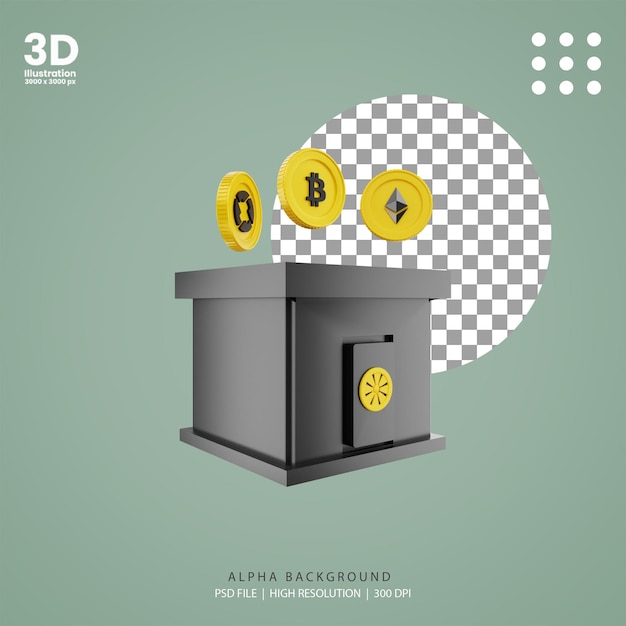 PSD 3d renderowanie ilustracji banku kryptograficznego