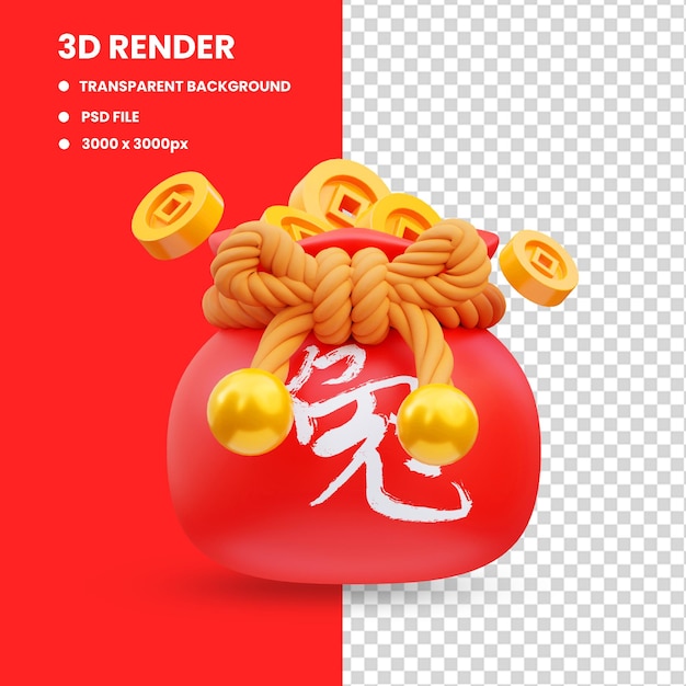 3d Renderowanie Ilustracji Ikony Torby Na Monety Chiny, Chiński Nowy Rok